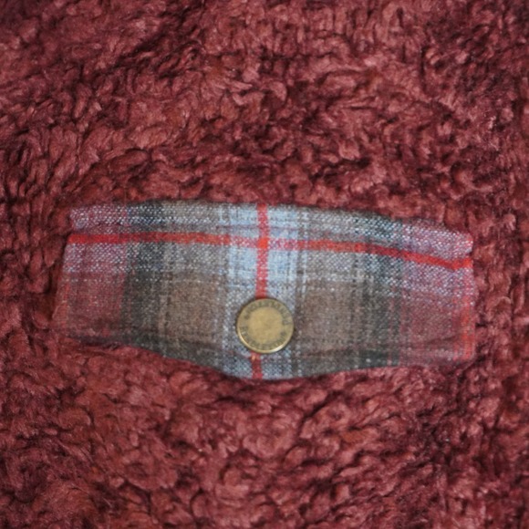 Pendleton Fuzzy Fleece Jacket‎ Burgundy Plaid Pocket Full Zip Medium - Picture 4 of 10